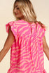 Pink Zebra Stripe Printed Ruffle Trim Pocketed Dress